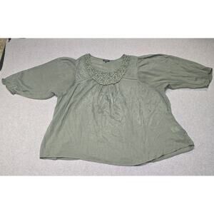 Hannah Sage Green Top Womens 3X Bohemian 3/4 Sleeve Plus Size Rayon